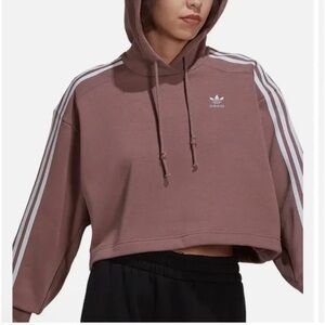 Adidas Pink Classic Crop Hoodie Wonder Oxide Size Medium